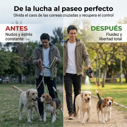 Paseo Pro 360: Correa Doble para Perro con Giro 360 y Linterna